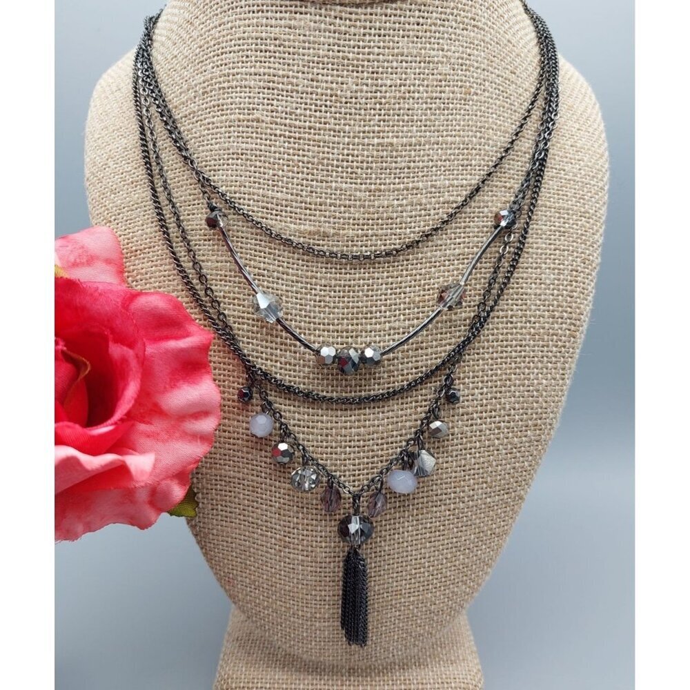 Express Gray Gun Metal Multi Strand Smokey Bead Necklace Witchy Whimsigoth 18"